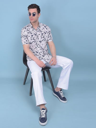 Grey Floral Print Shirt-Men Shirts-Crimsoune Club