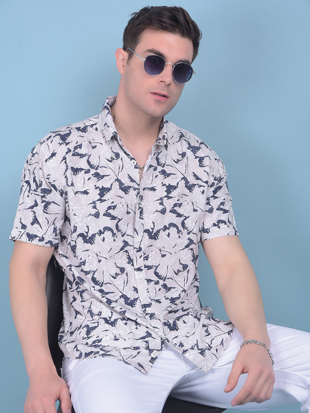 Grey Floral Print Shirt-Men Shirts-Crimsoune Club