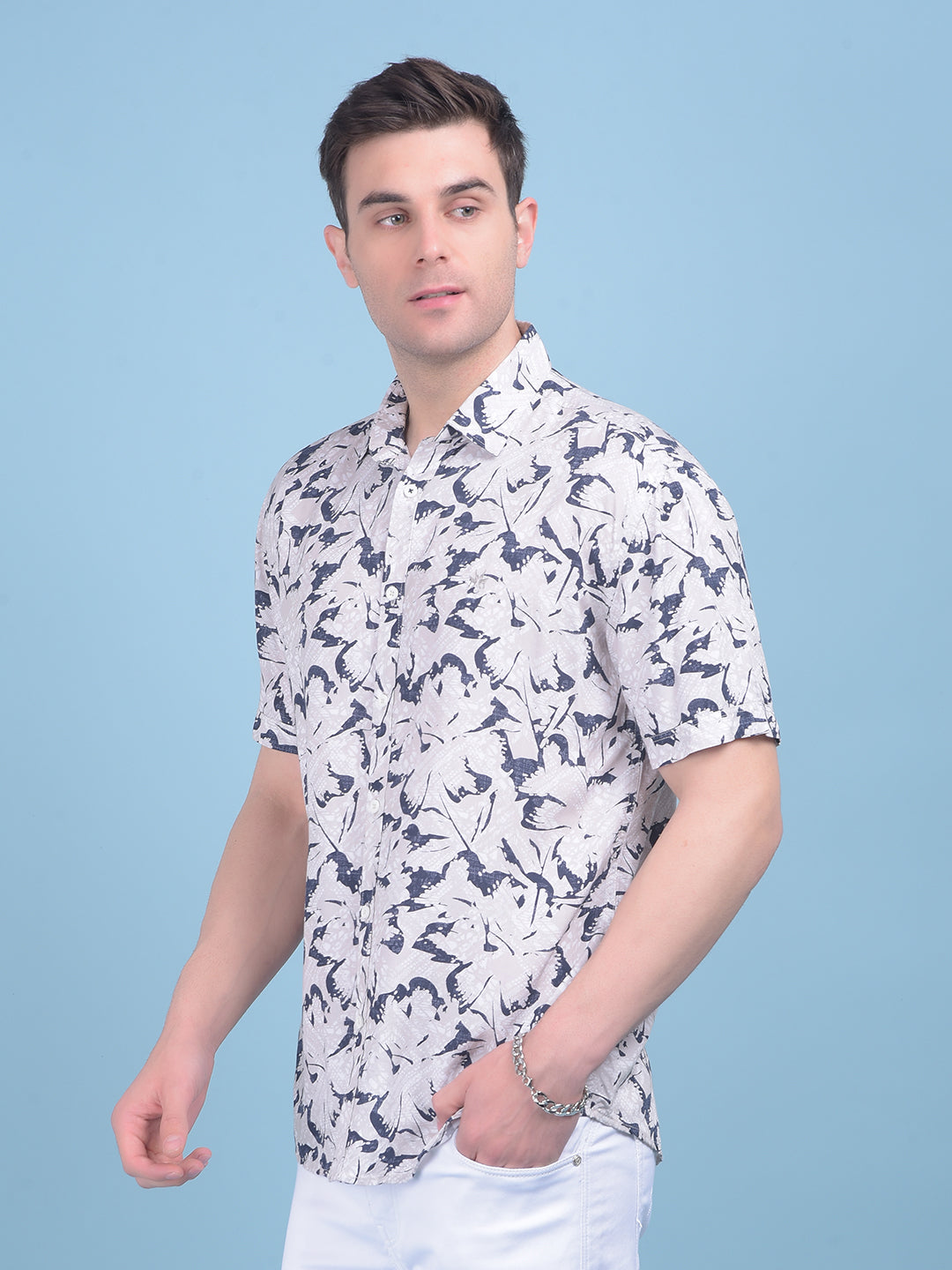 Grey Floral Print Shirt-Men Shirts-Crimsoune Club