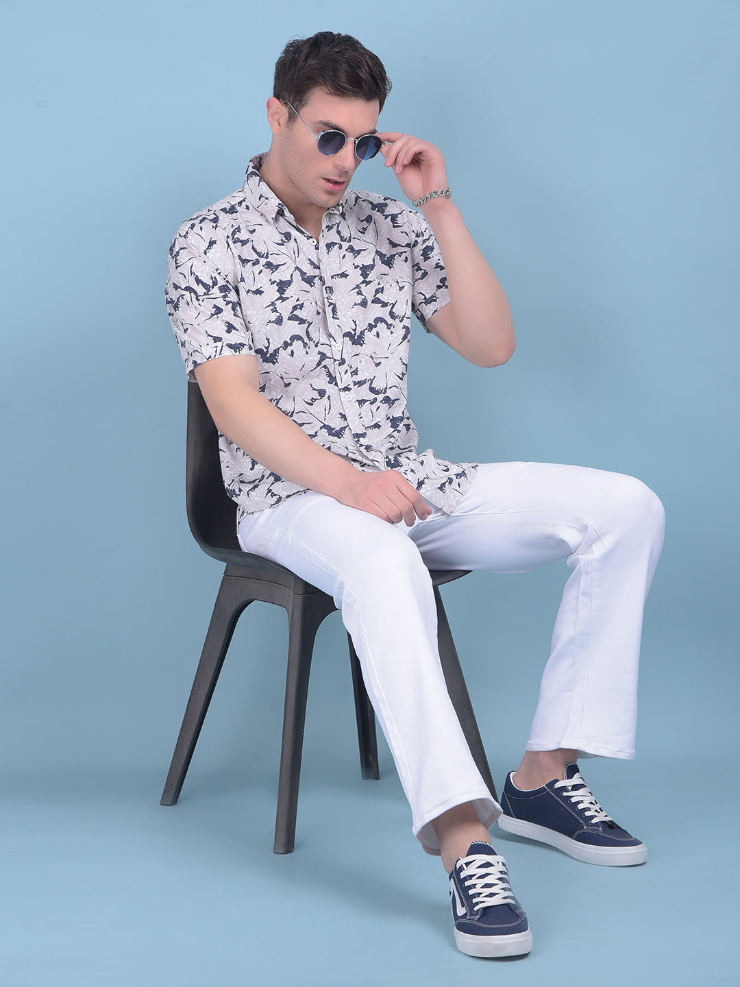 Grey Floral Print Shirt-Men Shirts-Crimsoune Club