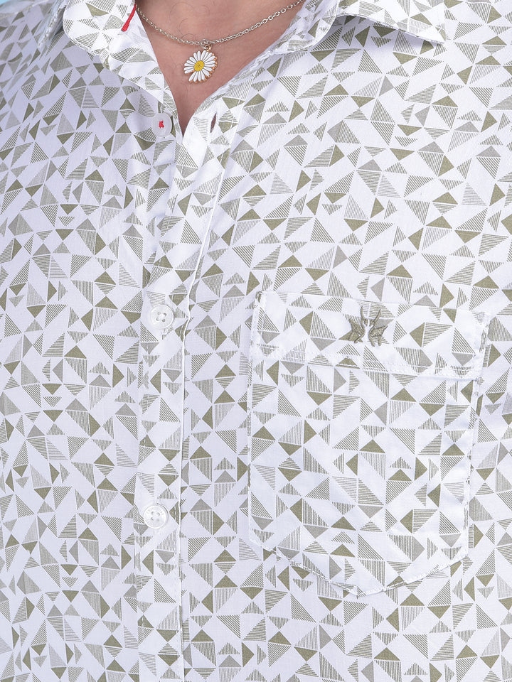 Olive Printed 100% Cotton Shirt-Men Shirts-Crimsoune Club
