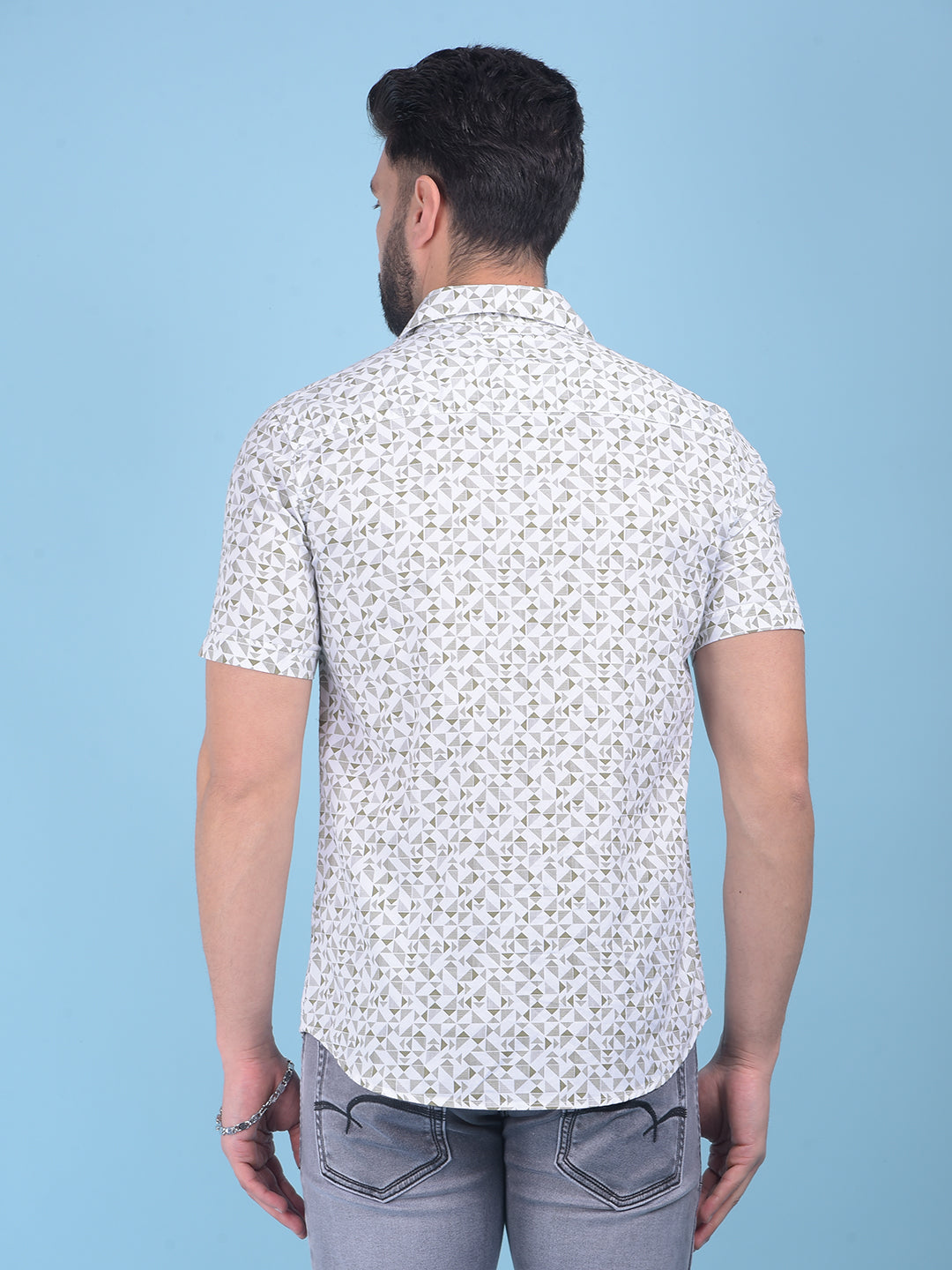 Olive Printed 100% Cotton Shirt-Men Shirts-Crimsoune Club