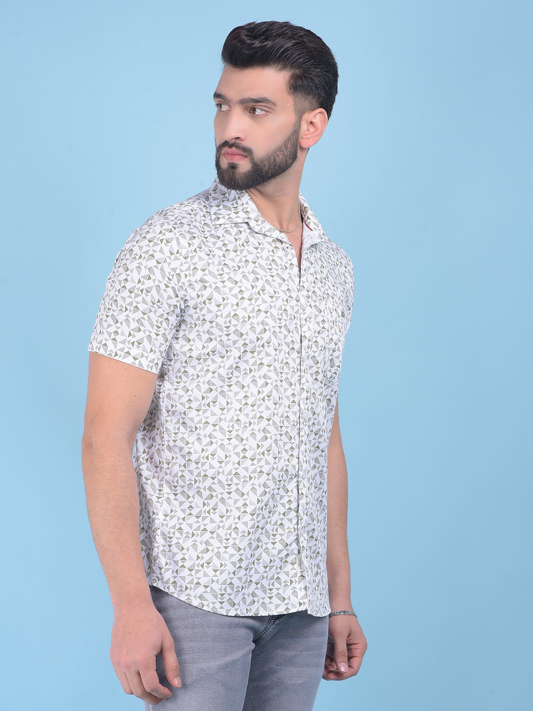 Olive Printed 100% Cotton Shirt-Men Shirts-Crimsoune Club