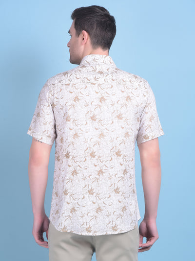 Brown Floral Print Linen Shirt-Men Shirts-Crimsoune Club