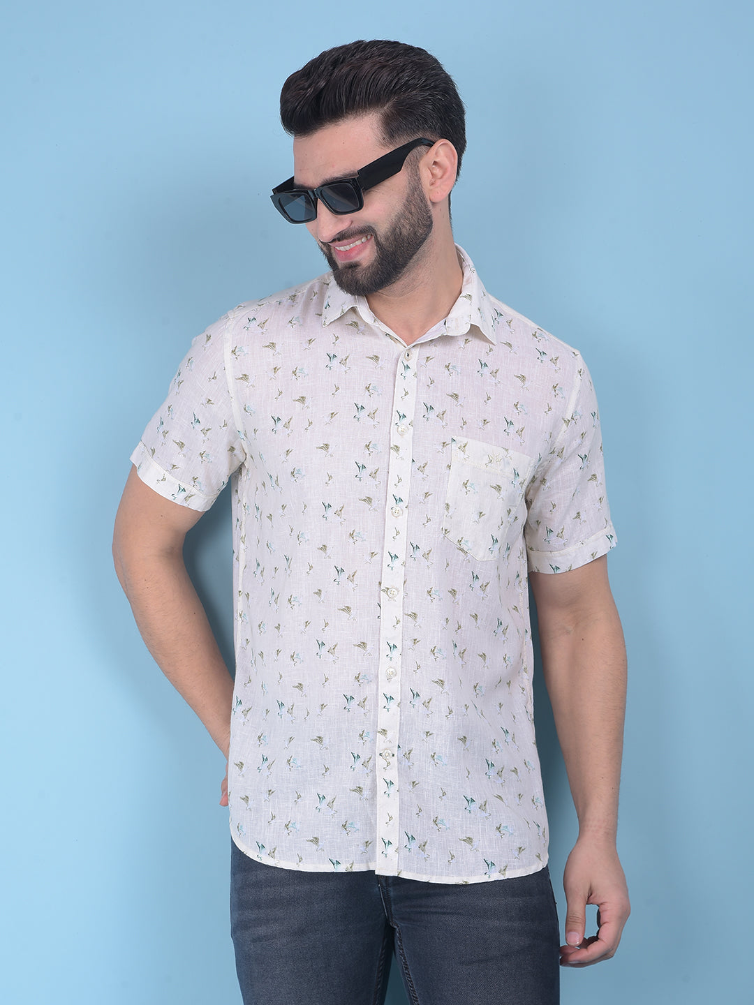 Beige Printed Shirt-Men Shirts-Crimsoune Club