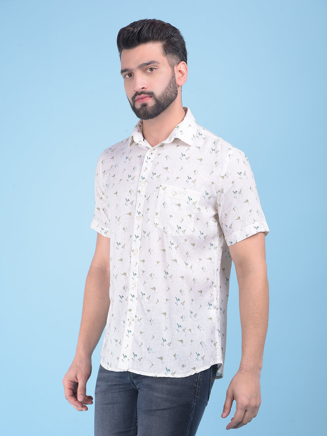 Beige Printed Shirt-Men Shirts-Crimsoune Club