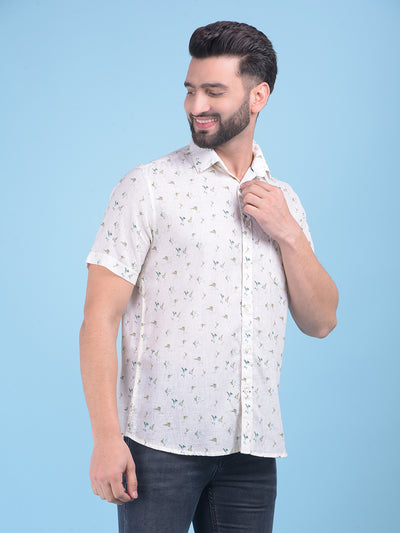 Beige Printed Shirt-Men Shirts-Crimsoune Club