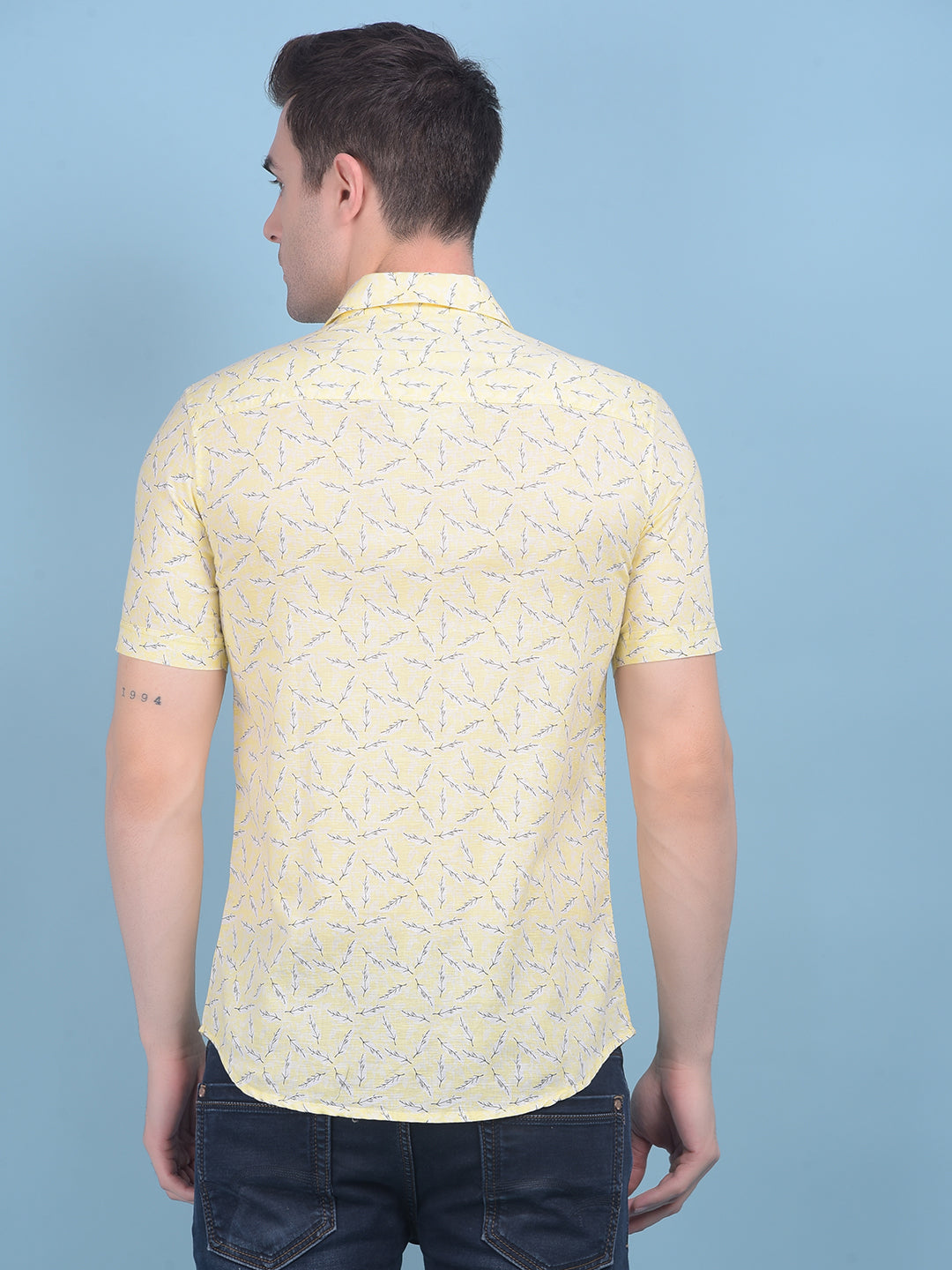 Yellow Floral Print Linen Shirt-Men Shirts-Crimsoune Club