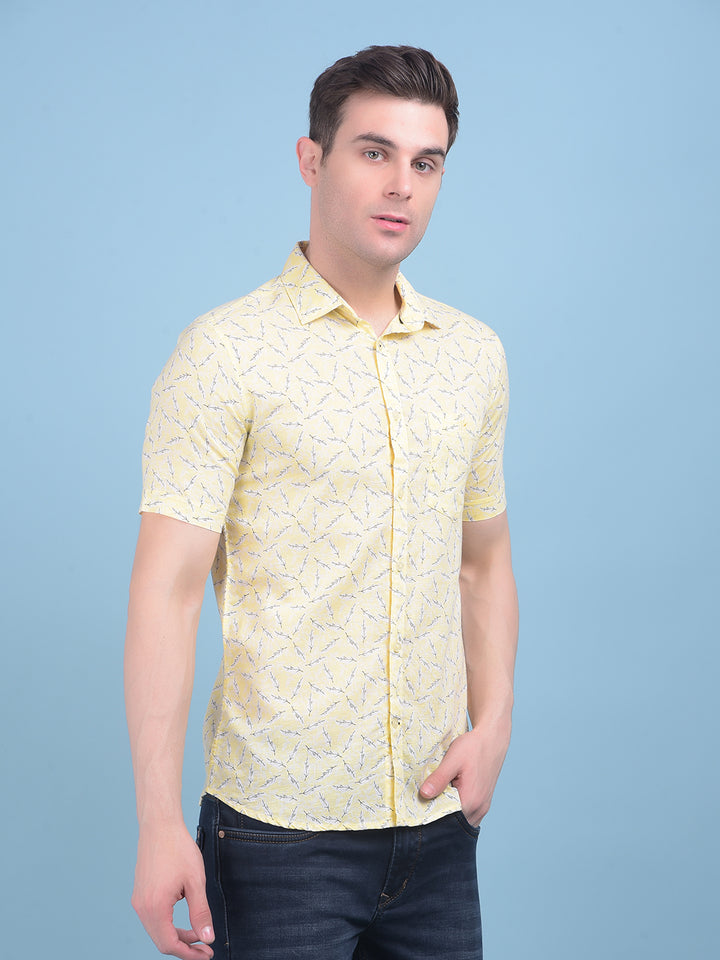 Yellow Floral Print Linen Shirt-Men Shirts-Crimsoune Club