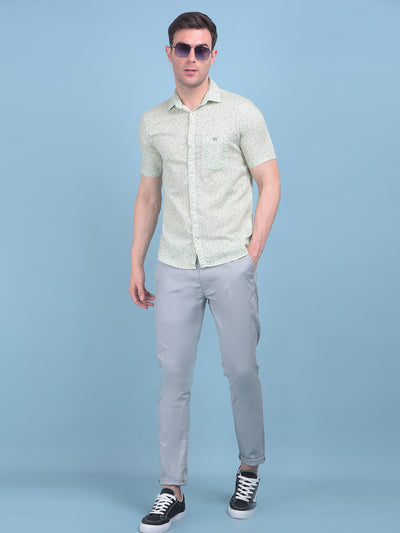 Green Floral Print Linen Shirt-Men Shirts-Crimsoune Club