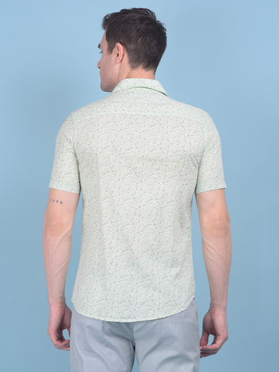 Green Floral Print Linen Shirt-Men Shirts-Crimsoune Club