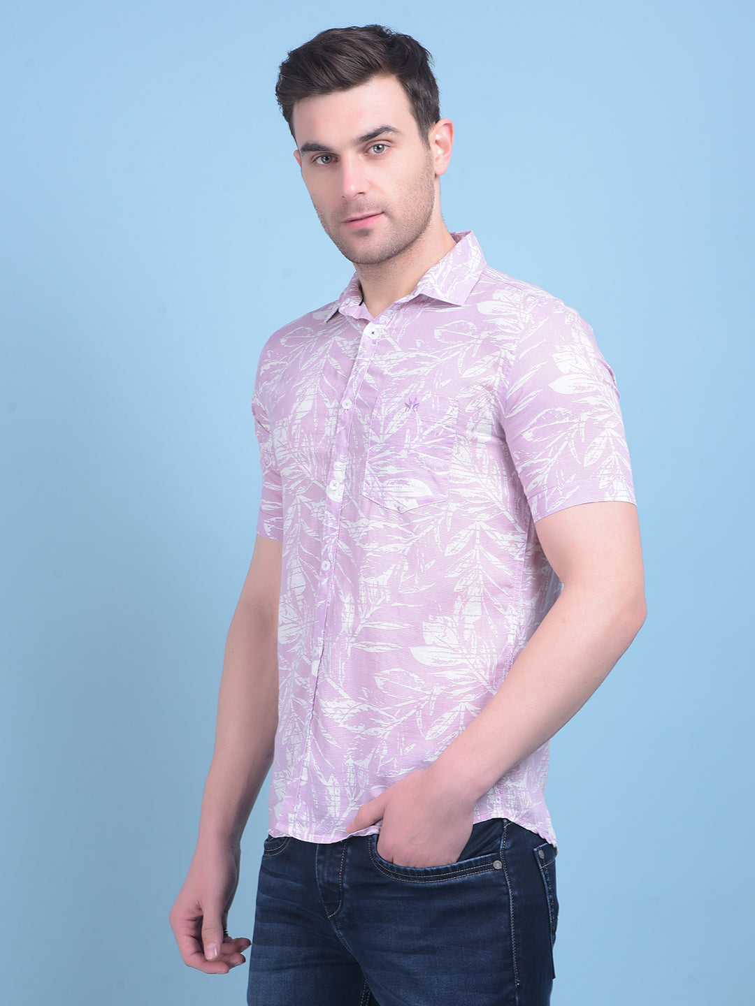 Purple Printed Linen Shirt-Men Shirts-Crimsoune Club