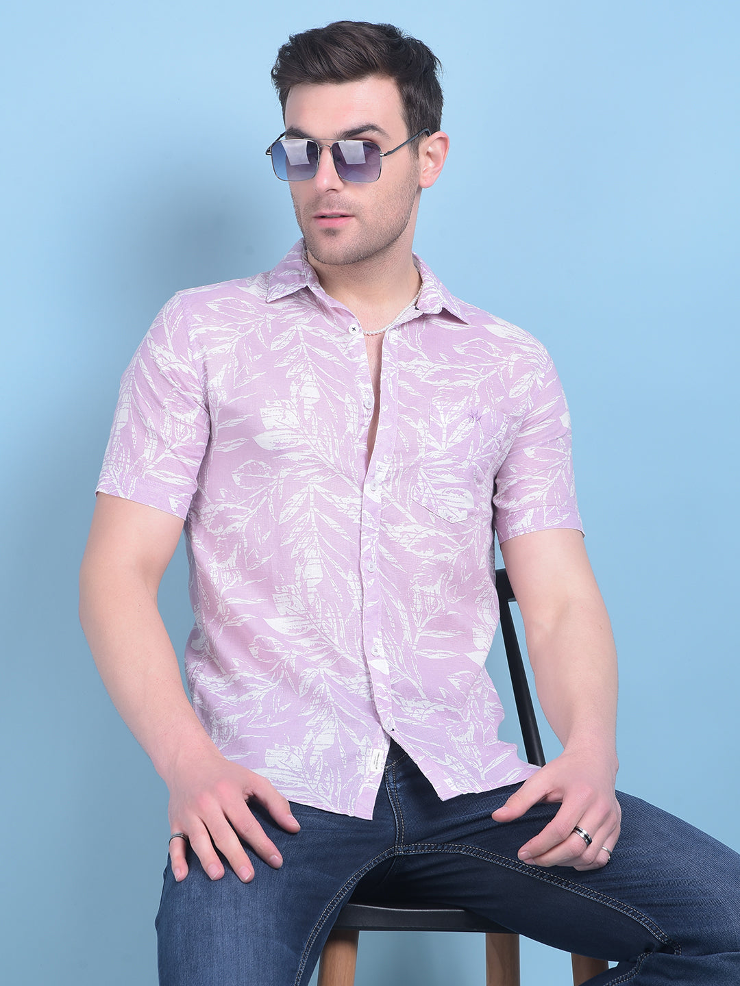 Purple Printed Linen Shirt-Men Shirts-Crimsoune Club