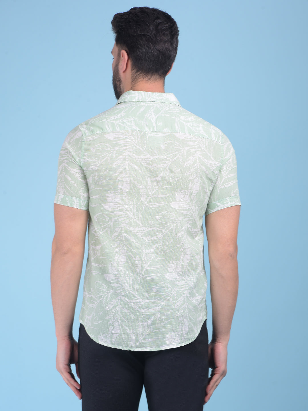 Green Floral Print Linen Shirt-Men Shirts-Crimsoune Club