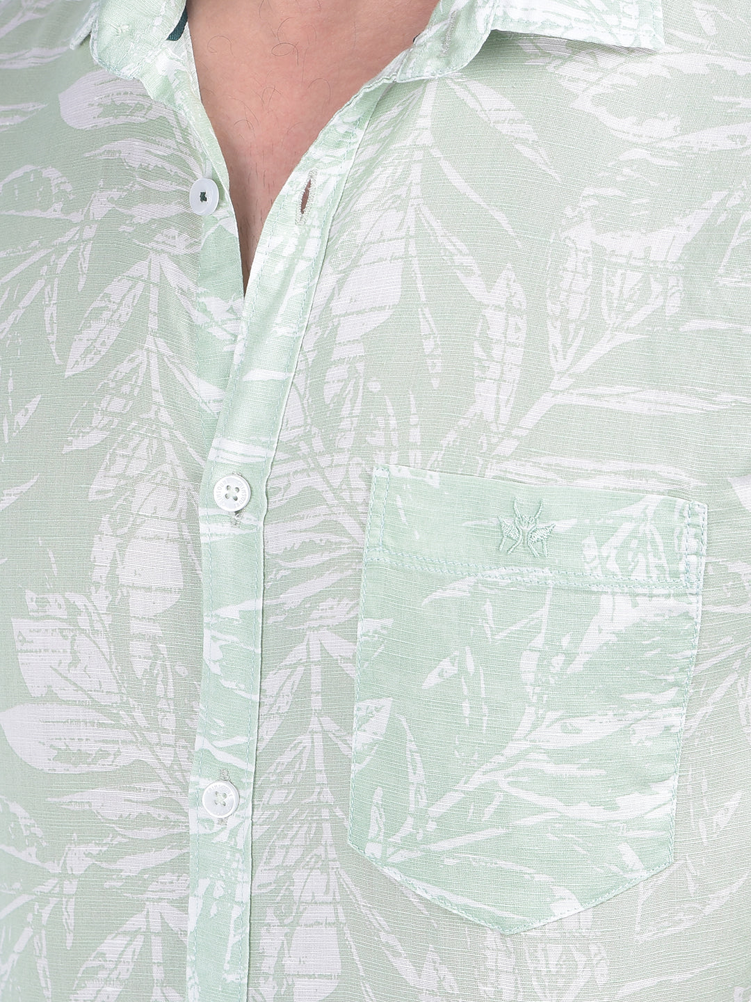 Green Floral Print Linen Shirt-Men Shirts-Crimsoune Club