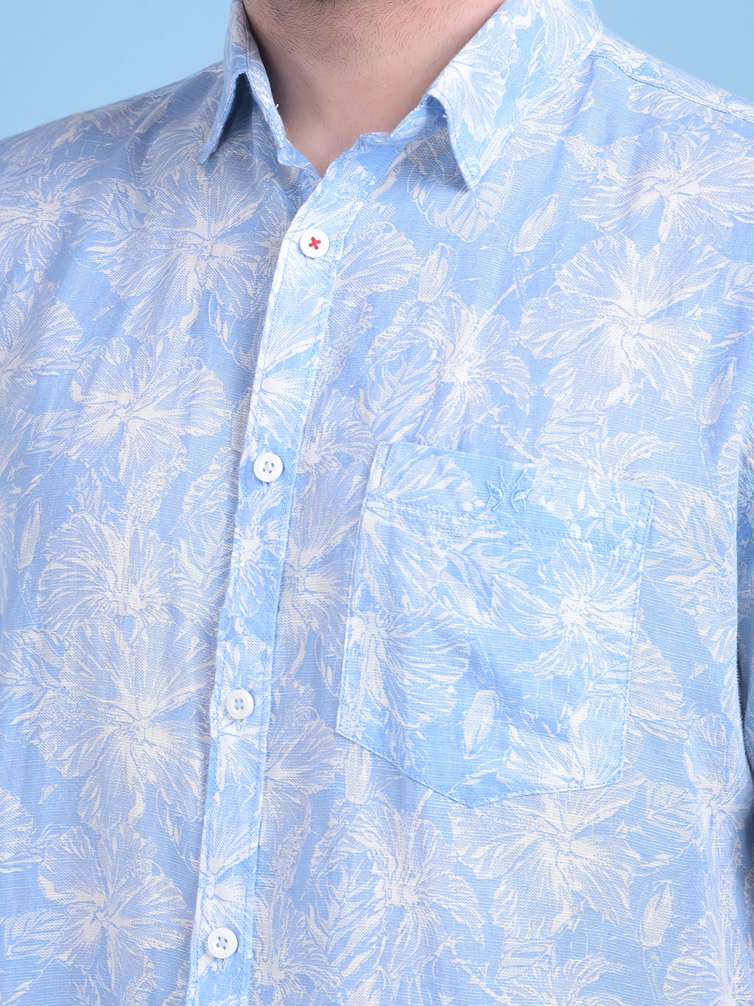 Blue Floral Print Linen Shirt-Men Shirts-Crimsoune Club