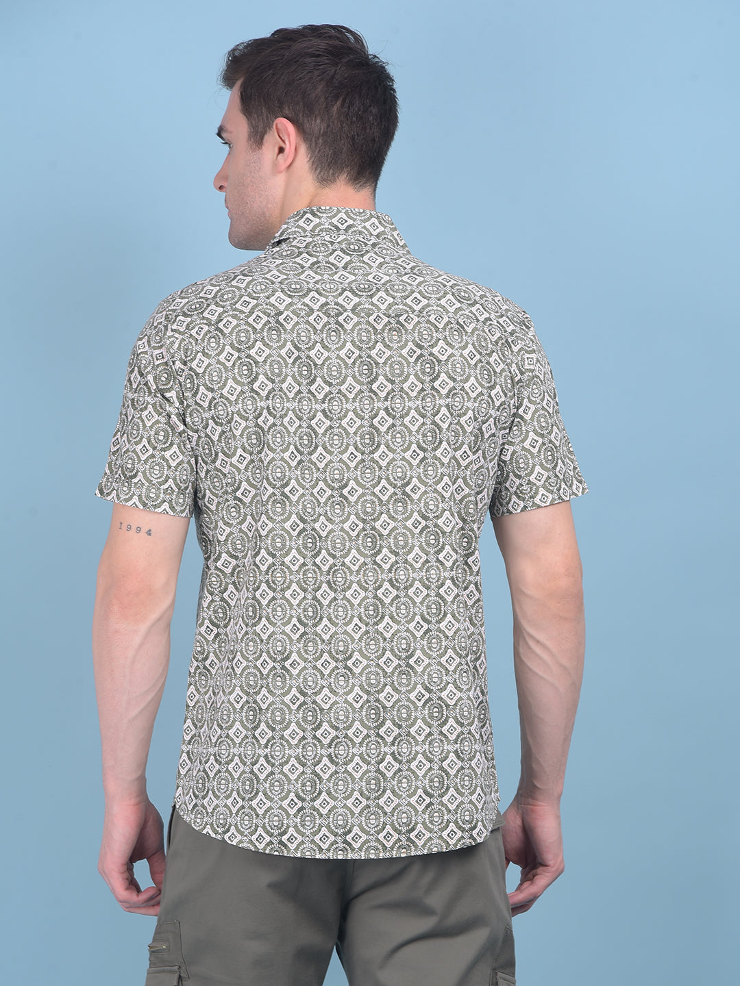 Printed Olive 100% Cotton Shirt-Men Shirts-Crimsoune Club