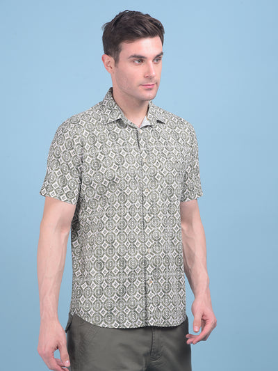 Printed Olive 100% Cotton Shirt-Men Shirts-Crimsoune Club