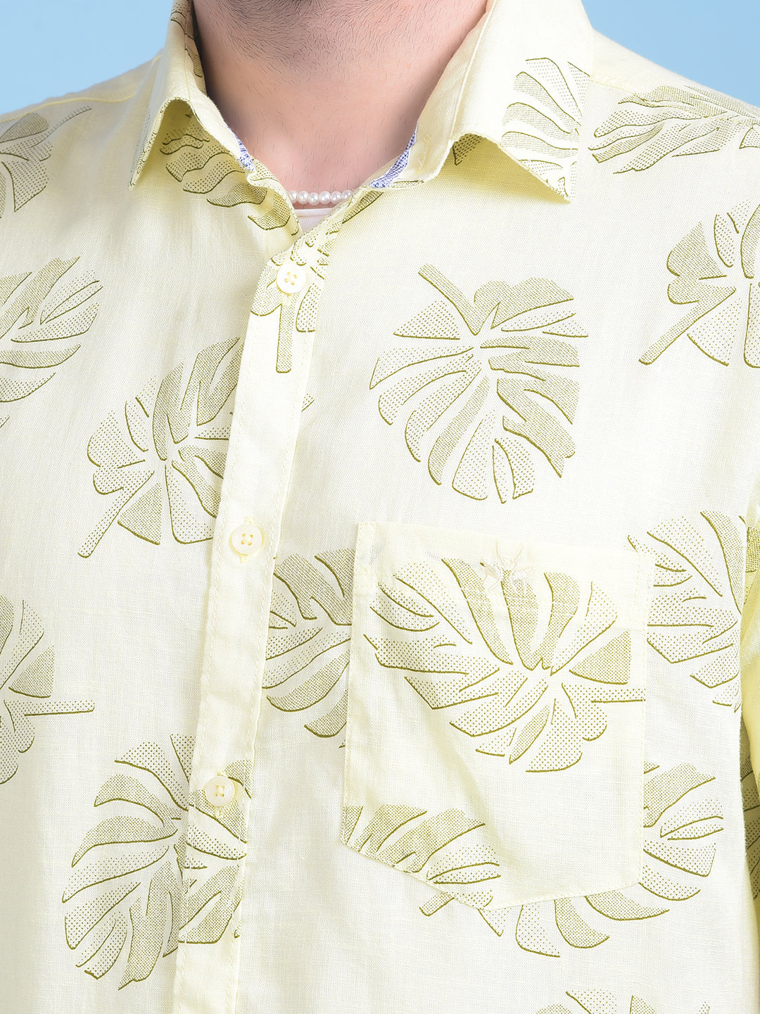 Yellow Floral Print Linen Shirt-Men Shirts-Crimsoune Club