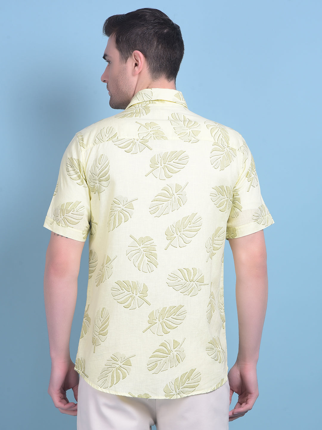 Yellow Floral Print Linen Shirt-Men Shirts-Crimsoune Club