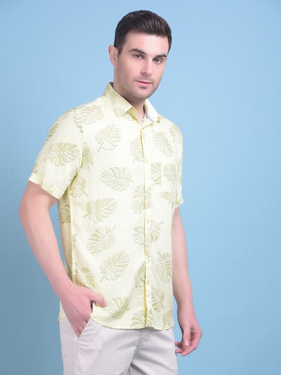 Yellow Floral Print Linen Shirt-Men Shirts-Crimsoune Club