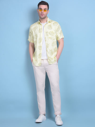 Yellow Floral Print Linen Shirt-Men Shirts-Crimsoune Club