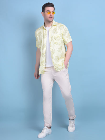 Yellow Floral Print Linen Shirt-Men Shirts-Crimsoune Club