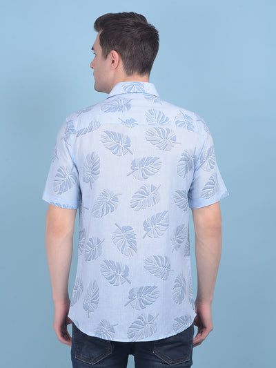 Blue Floral Print Linen Shirt-Men Shirts-Crimsoune Club