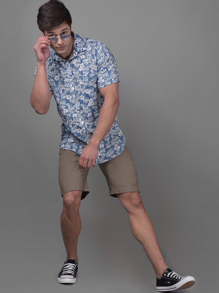 Blue Linen Shirt-Men Shirts-Crimsoune Club