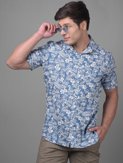 Blue Linen Shirt-Men Shirts-Crimsoune Club