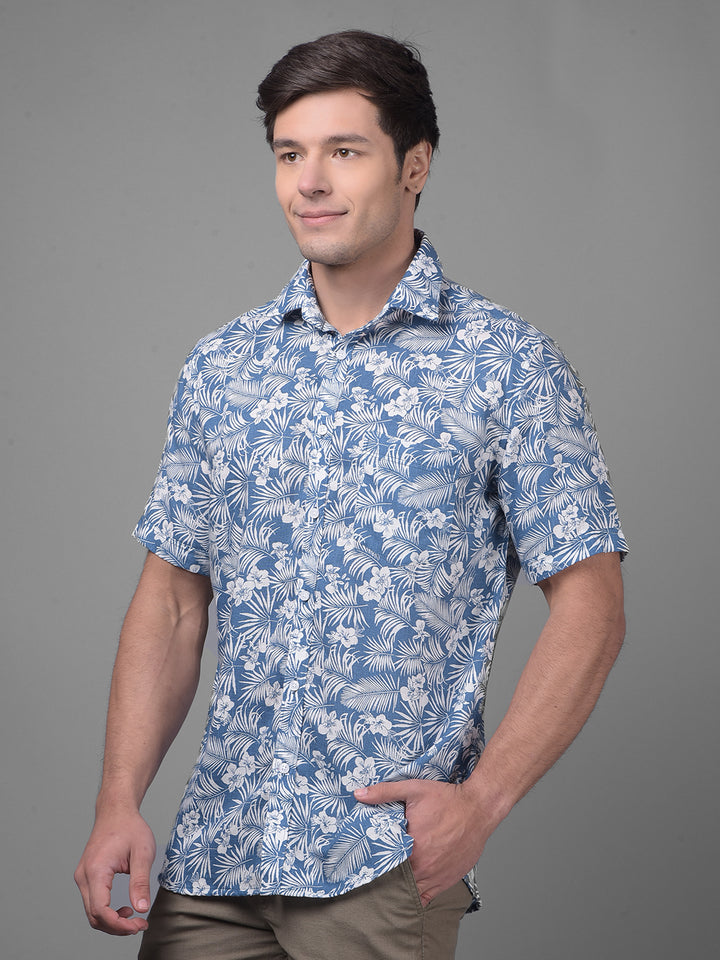 Blue Linen Shirt-Men Shirts-Crimsoune Club
