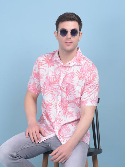 Peach Floral Print Linen Shirt-Men Shirts-Crimsoune Club