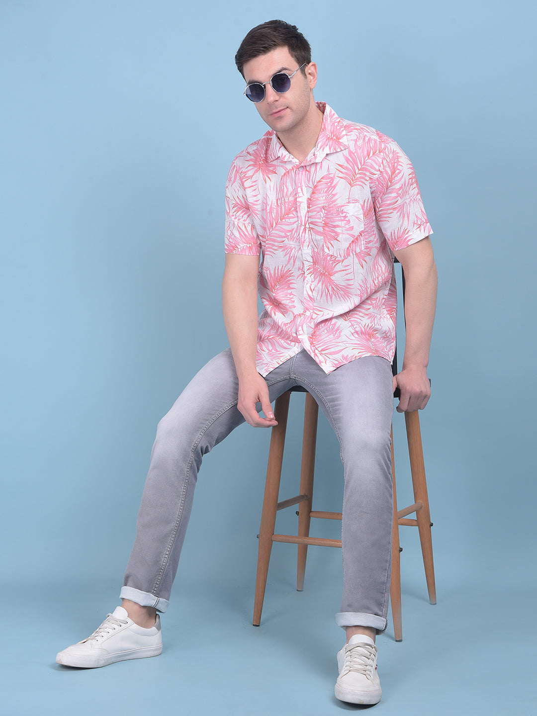 Peach Floral Print Linen Shirt-Men Shirts-Crimsoune Club