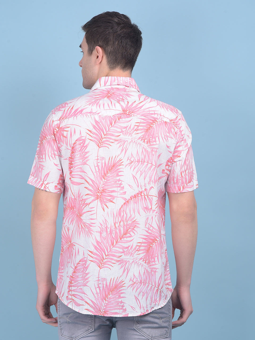 Peach Floral Print Linen Shirt-Men Shirts-Crimsoune Club