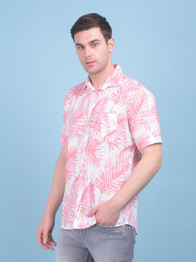 Peach Floral Print Linen Shirt-Men Shirts-Crimsoune Club