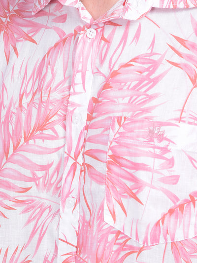 Peach Floral Print Linen Shirt-Men Shirts-Crimsoune Club