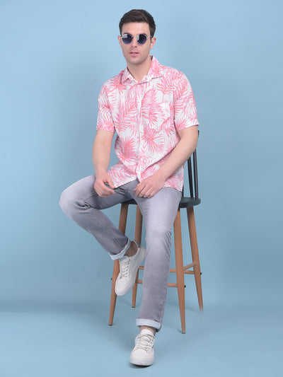 Peach Floral Print Linen Shirt-Men Shirts-Crimsoune Club