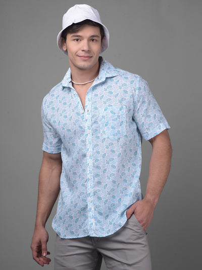 Blue Linen Shirt-Men Shirts-Crimsoune Club