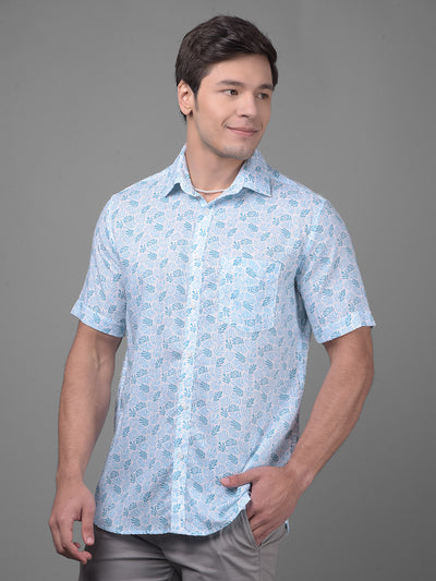 Blue Linen Shirt-Men Shirts-Crimsoune Club