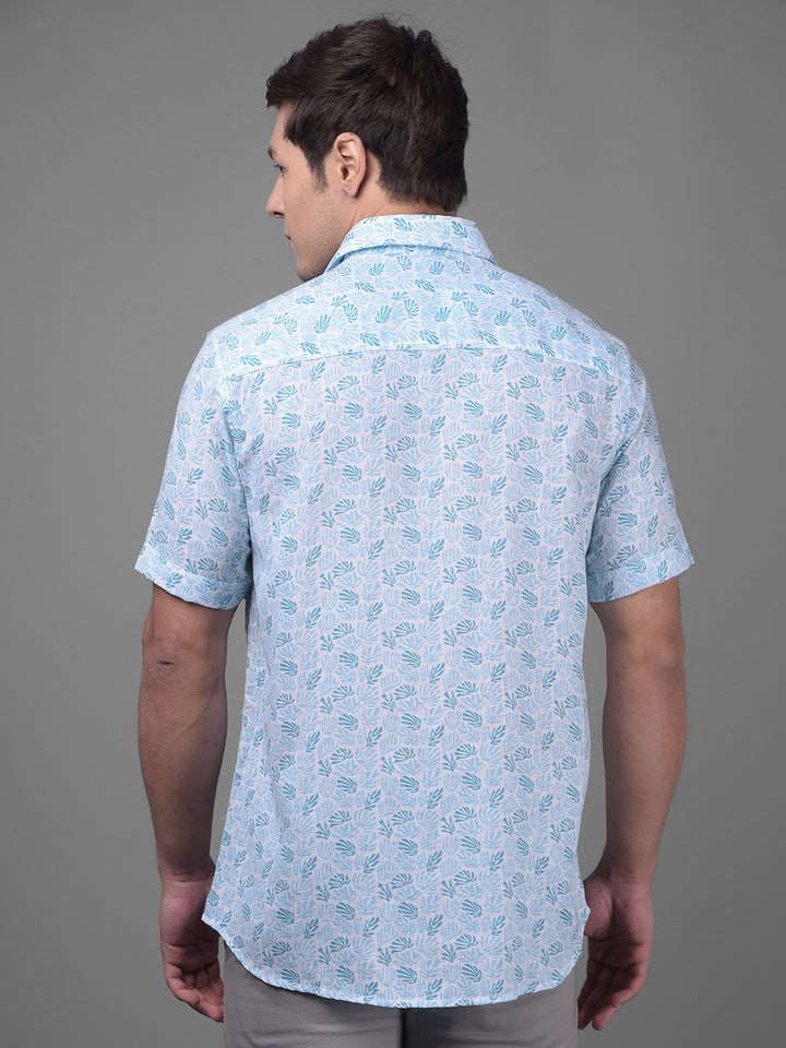 Blue Linen Shirt-Men Shirts-Crimsoune Club