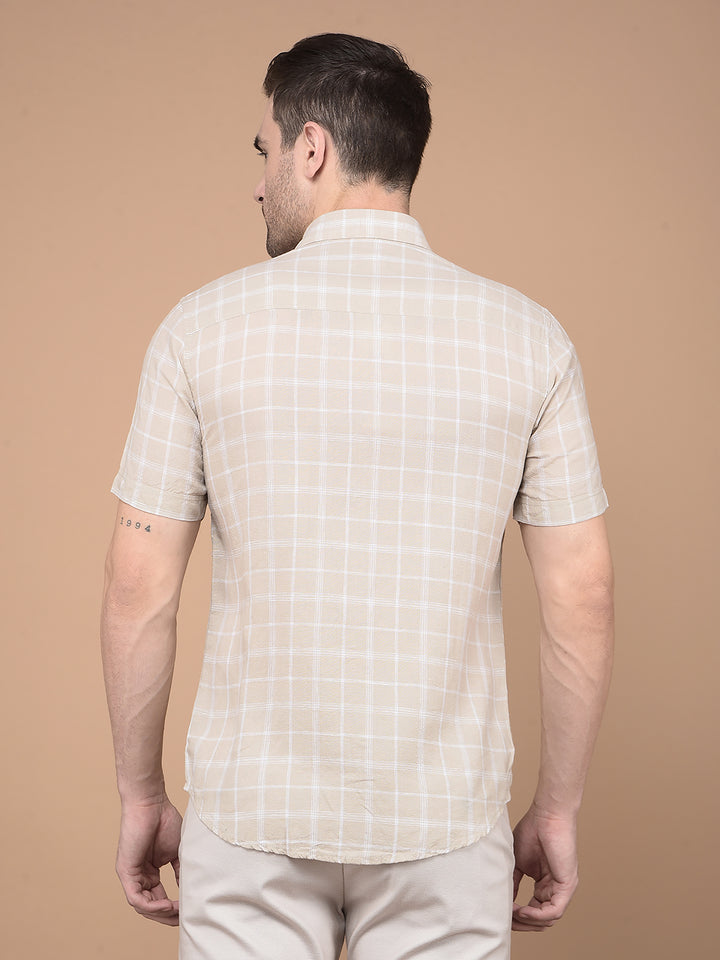 Khaki Checked Linen Shirt-Men Shirts-Crimsoune Club