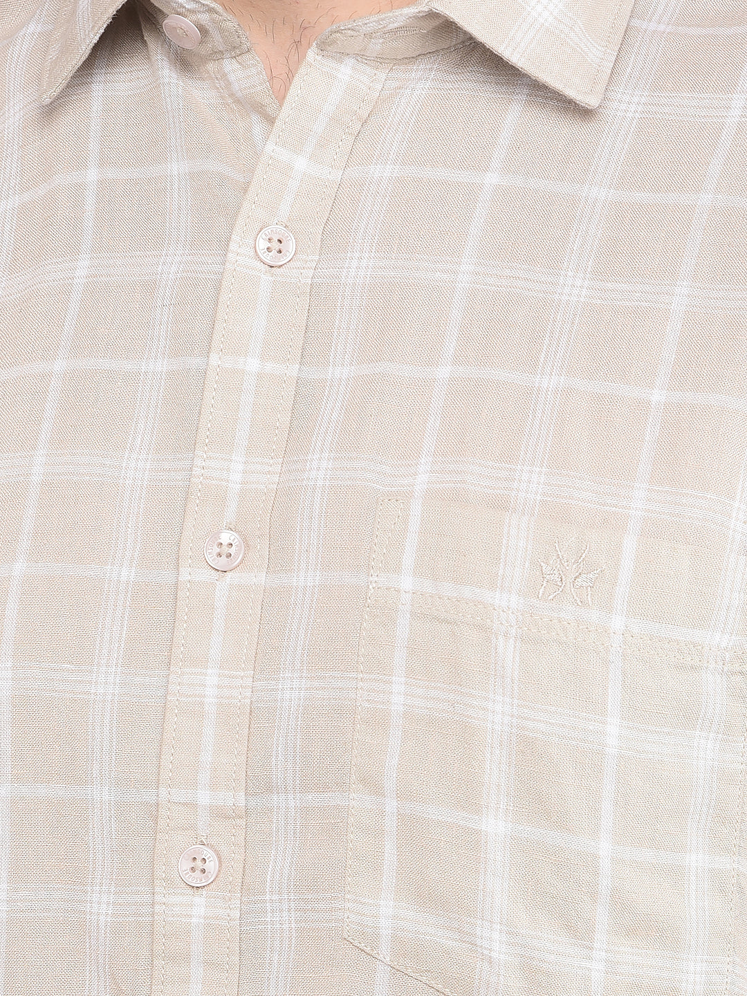 Khaki Checked Linen Shirt-Men Shirts-Crimsoune Club