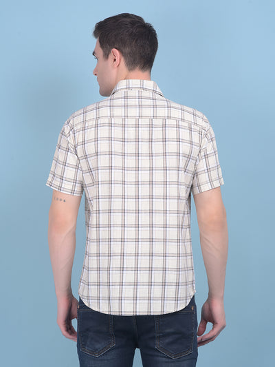 Beige Tartan Check 100% Cotton Shirt-Men Shirts-Crimsoune Club