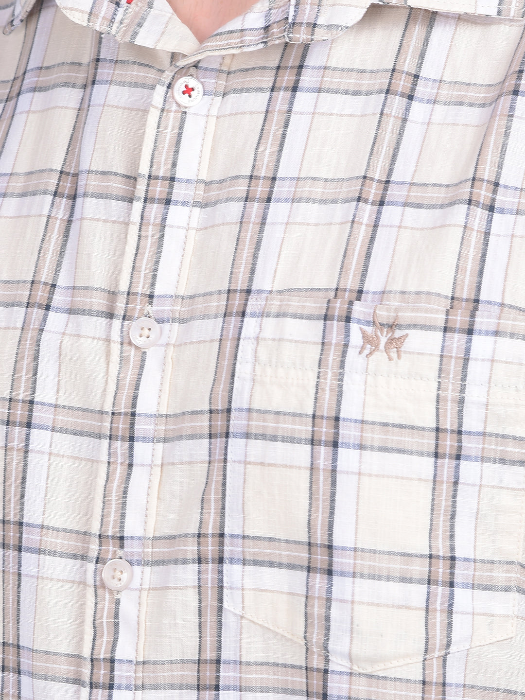 Beige Tartan Check 100% Cotton Shirt-Men Shirts-Crimsoune Club