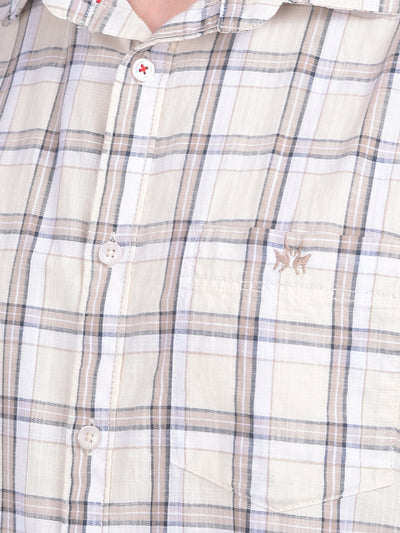 Beige Tartan Check 100% Cotton Shirt-Men Shirts-Crimsoune Club