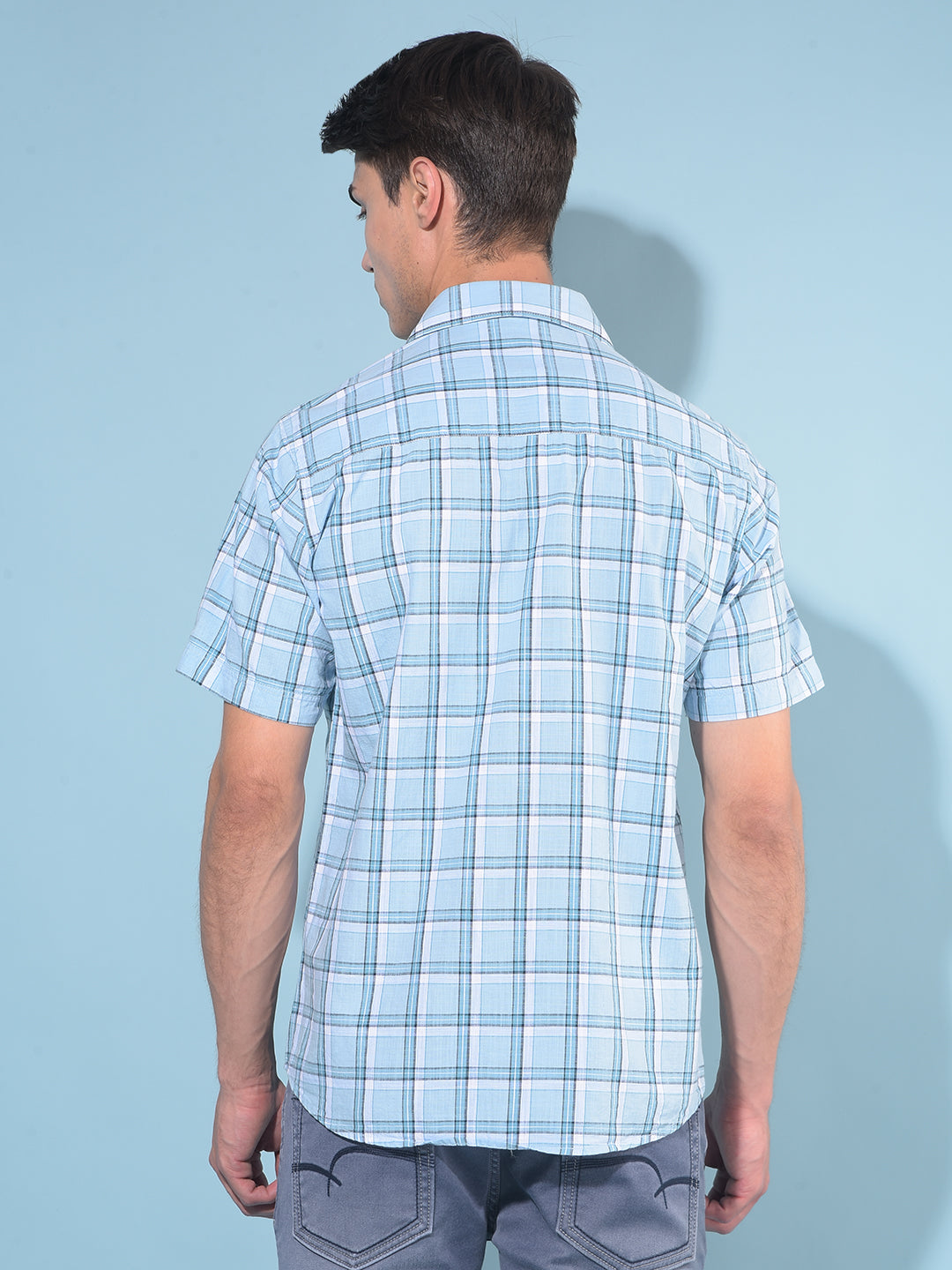 Blue Tartan Check 100% Cotton Shirt-Men Shirts-Crimsoune Club