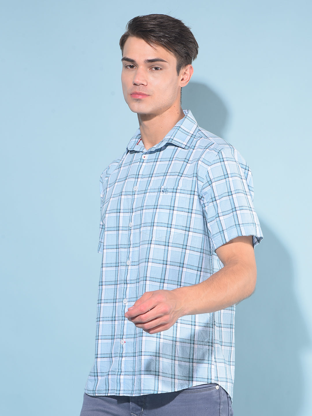 Blue Tartan Check 100% Cotton Shirt-Men Shirts-Crimsoune Club