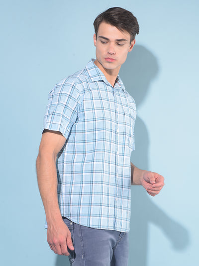 Blue Tartan Check 100% Cotton Shirt-Men Shirts-Crimsoune Club