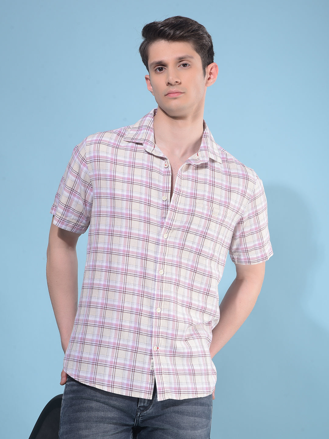 Purple Tartan Check Linen Shirt-Men Shirts-Crimsoune Club
