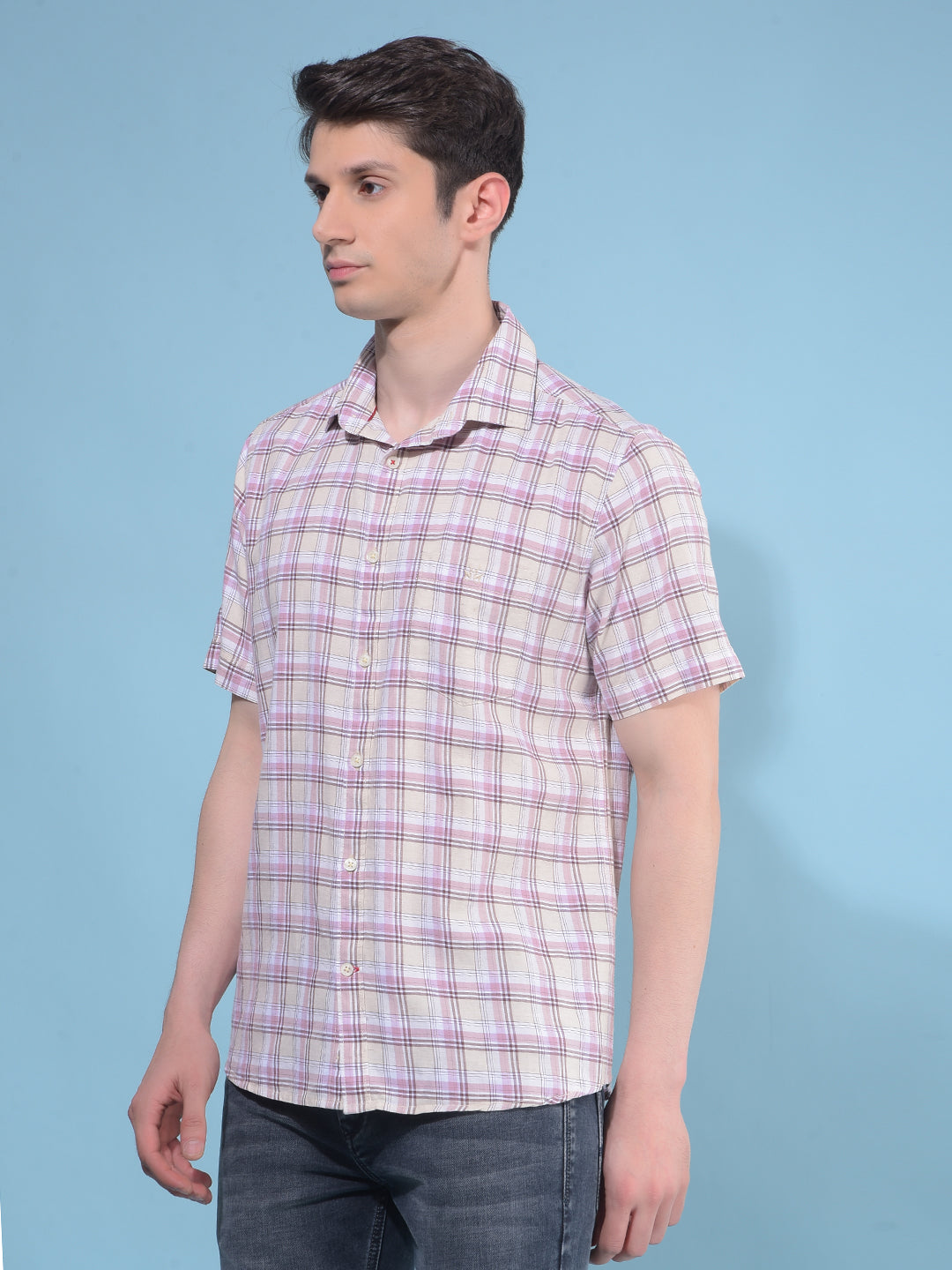 Purple Tartan Check Linen Shirt-Men Shirts-Crimsoune Club